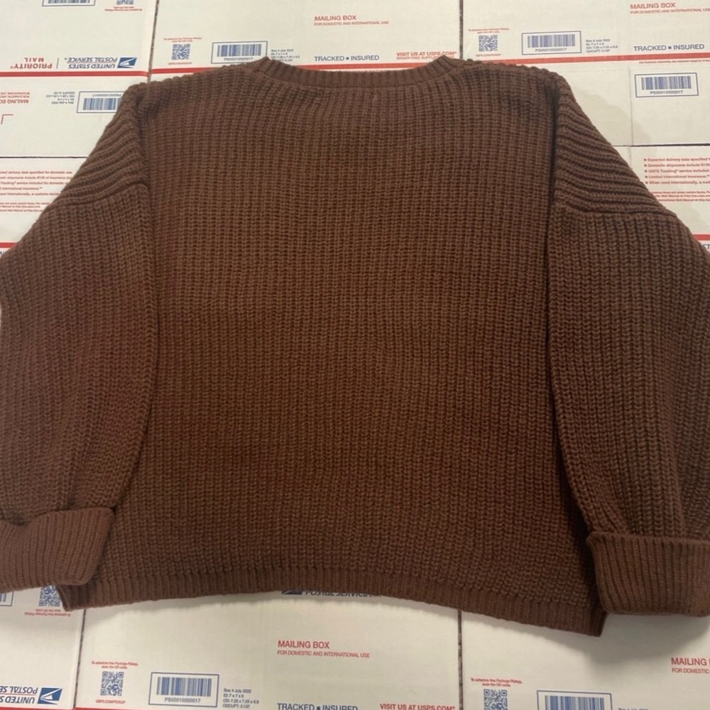 Altar'd State Chocolate Brown Ribbed Crew Sweater - Picture 2 of 3